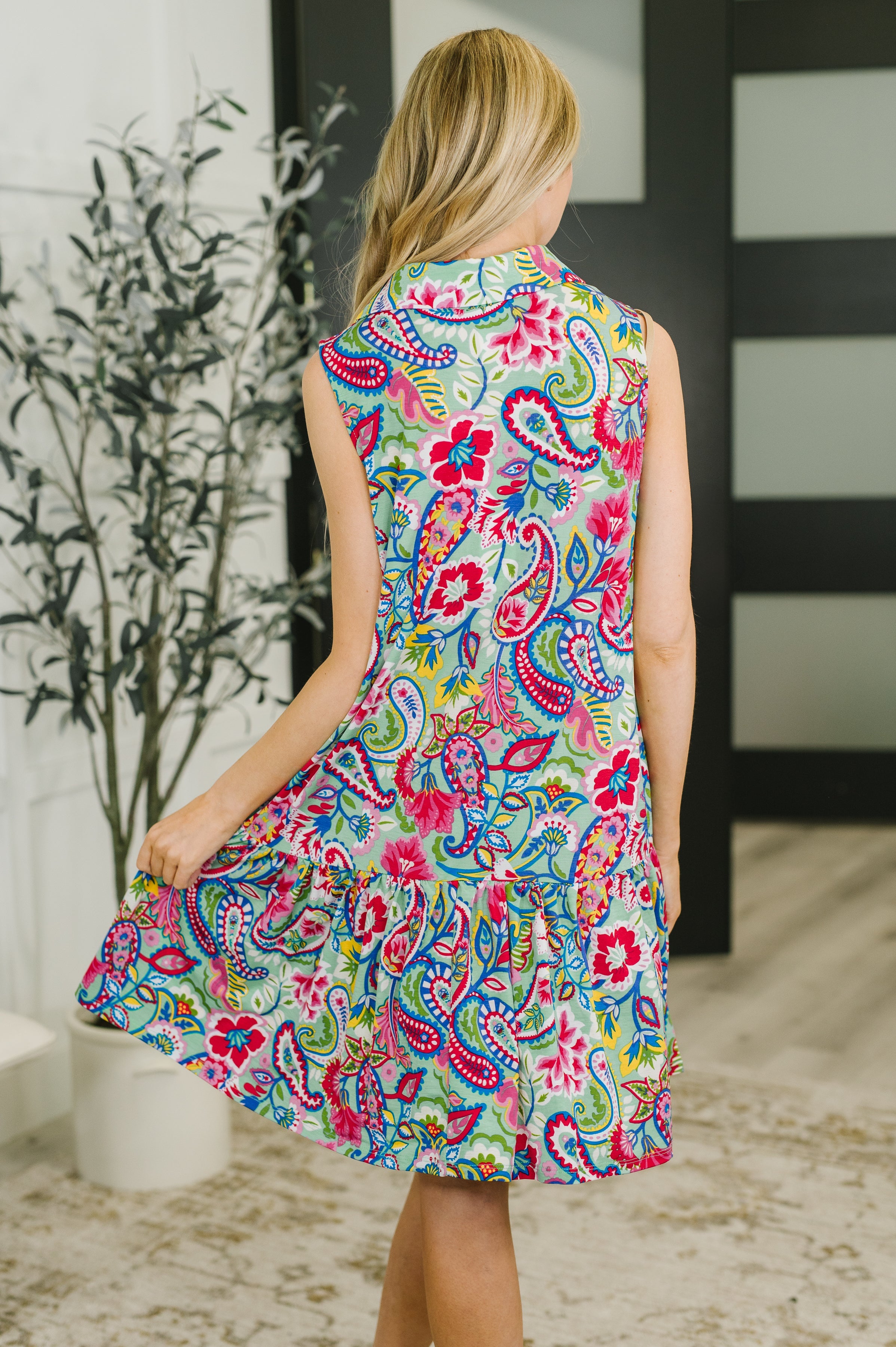 Coral Sands Collared Tank Dress in Light Floral Paisley - Charming Charlie