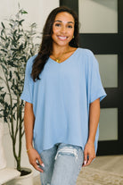 Counter Part Crinkle Woven V-Neck Top in Cornflower Blue - Charming Charlie