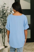 Counter Part Crinkle Woven V-Neck Top in Cornflower Blue - Charming Charlie