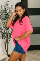 Counter Part Crinkle Woven V-Neck Top in Neon Fuchsia - Charming Charlie