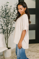 Counter Part Crinkle Woven V-Neck Top in Sand Beige - Charming Charlie