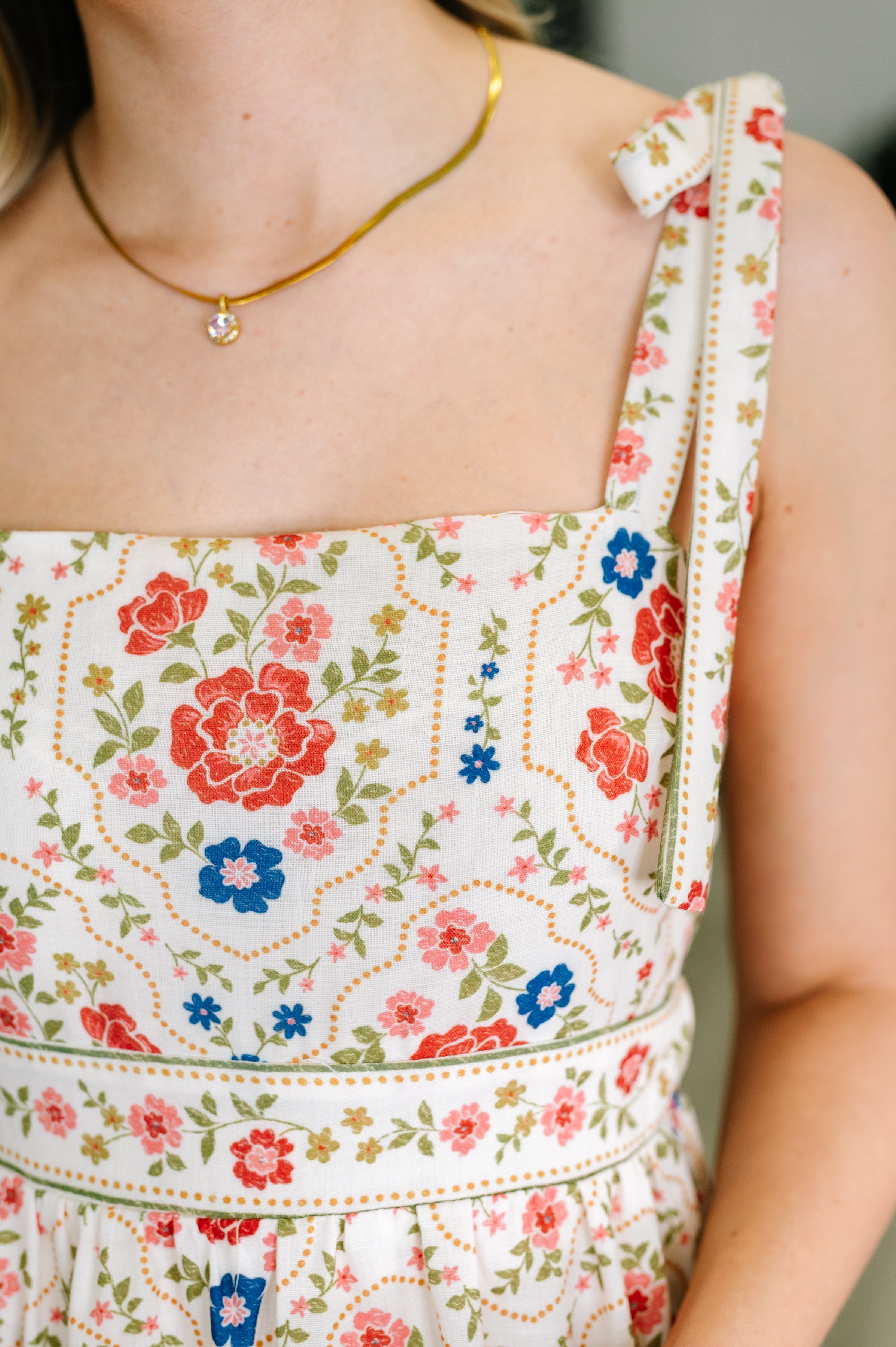 Country Crush Adjustable Strap Dress in Cream and Red - Charming Charlie