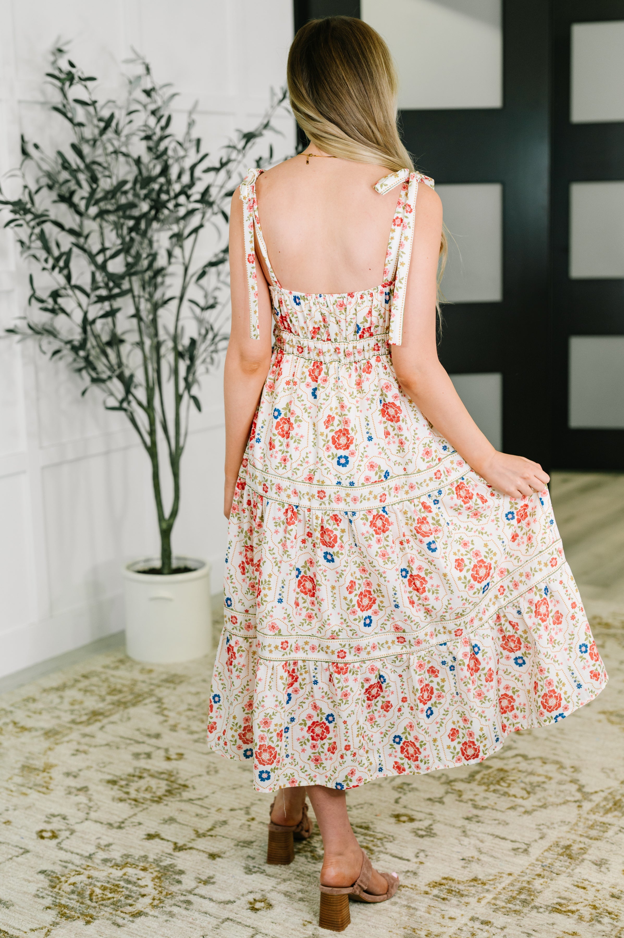 Country Crush Adjustable Strap Dress in Cream and Red - Charming Charlie