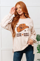 Cow Girl Graphic Pullover in Stone - Charming Charlie