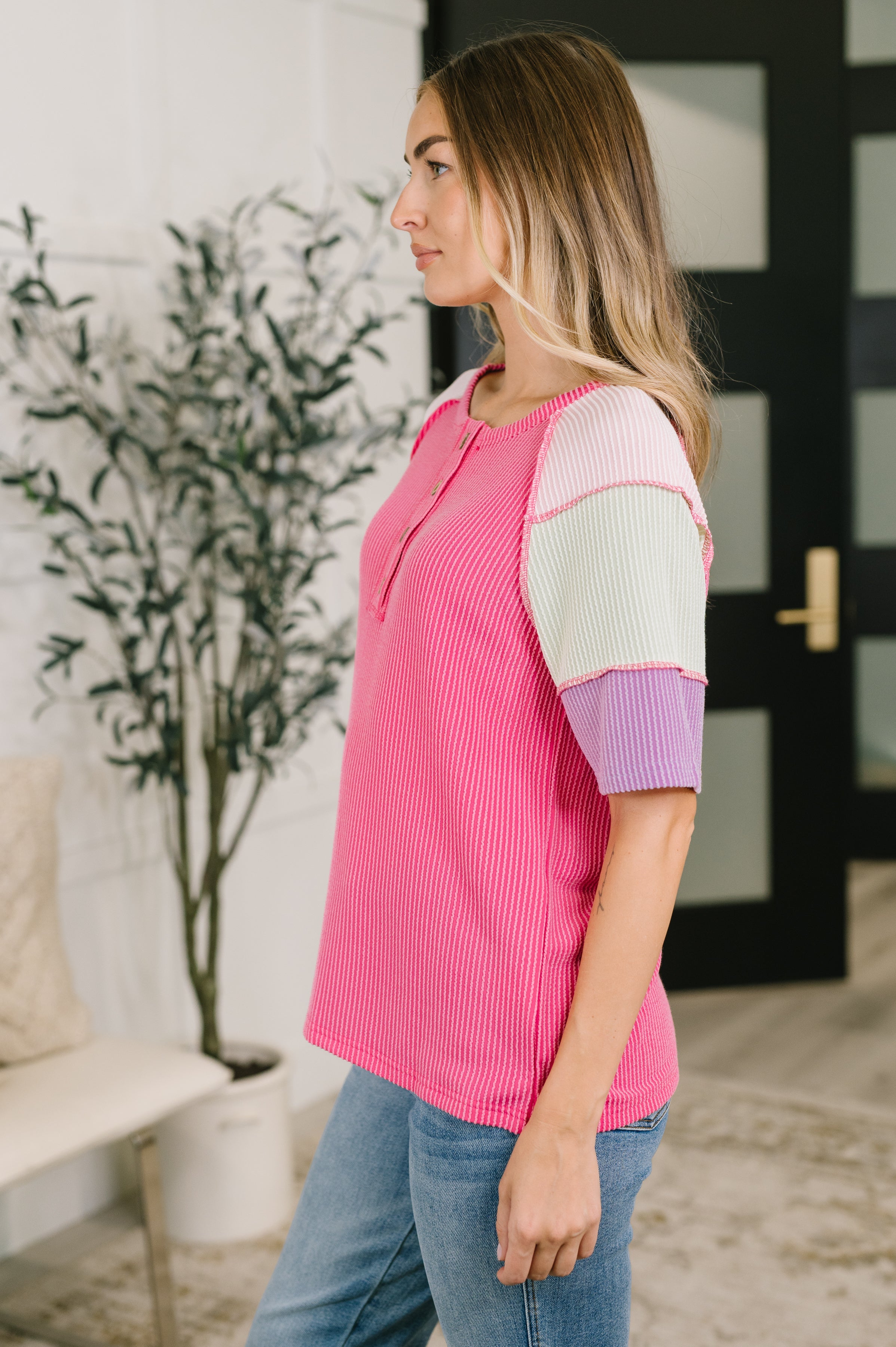 Cozy Collage Color Block Henley Top - Charming Charlie