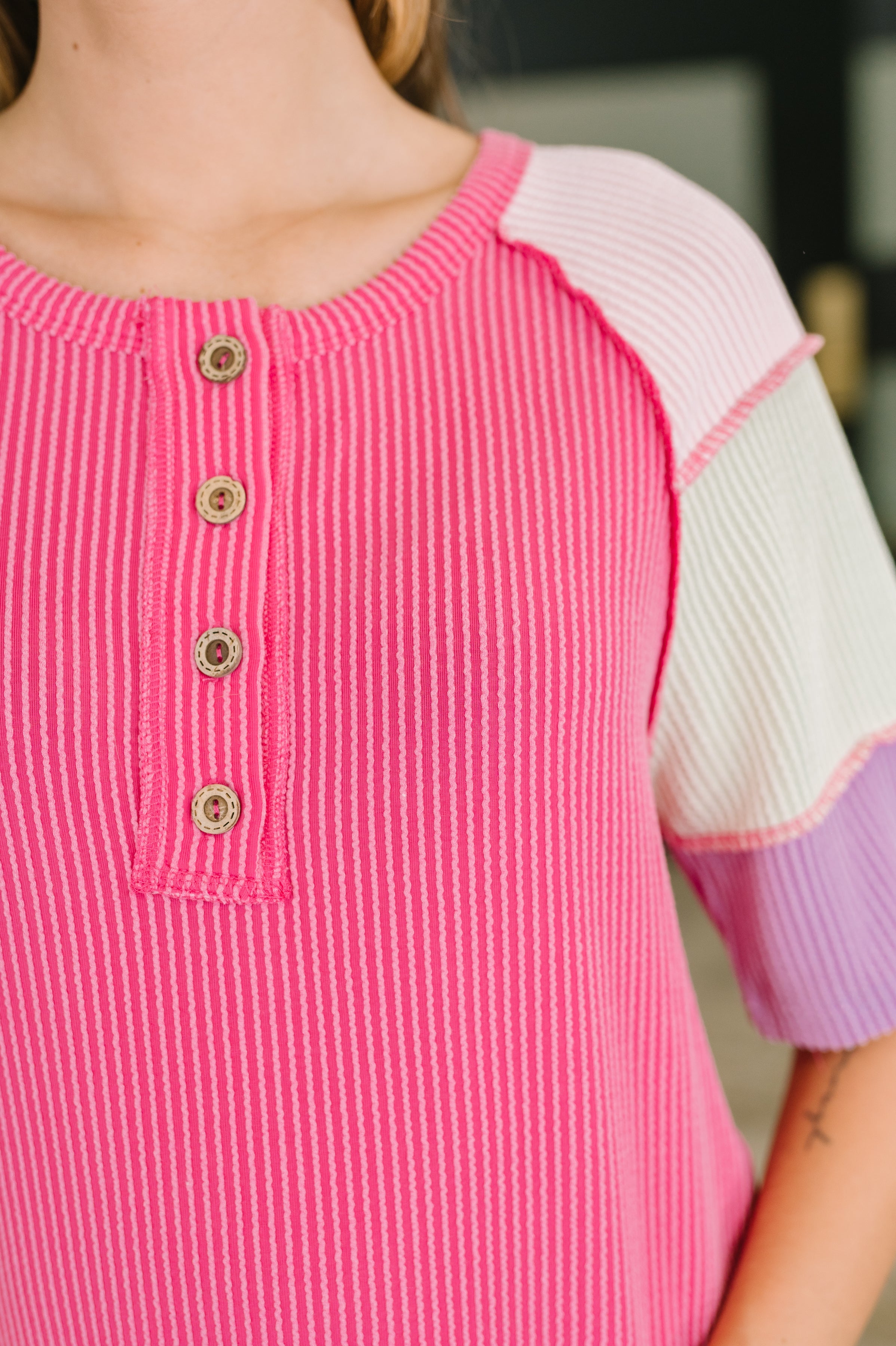 Cozy Collage Color Block Henley Top - Charming Charlie