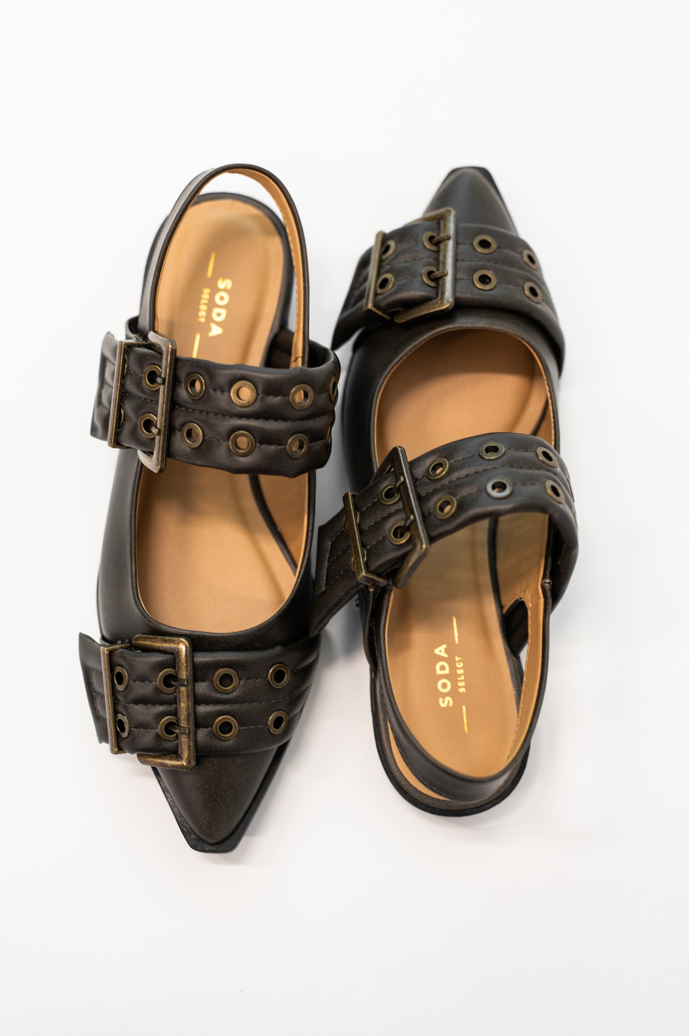Crazy Train Buckle Pointy Toe Flats - Charming Charlie