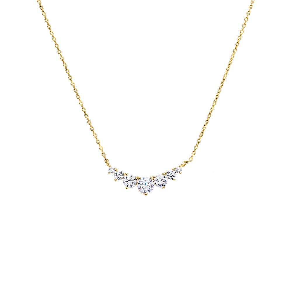 Gold CZ Graduated Curved Bar Necklace - Adina's Jewels
