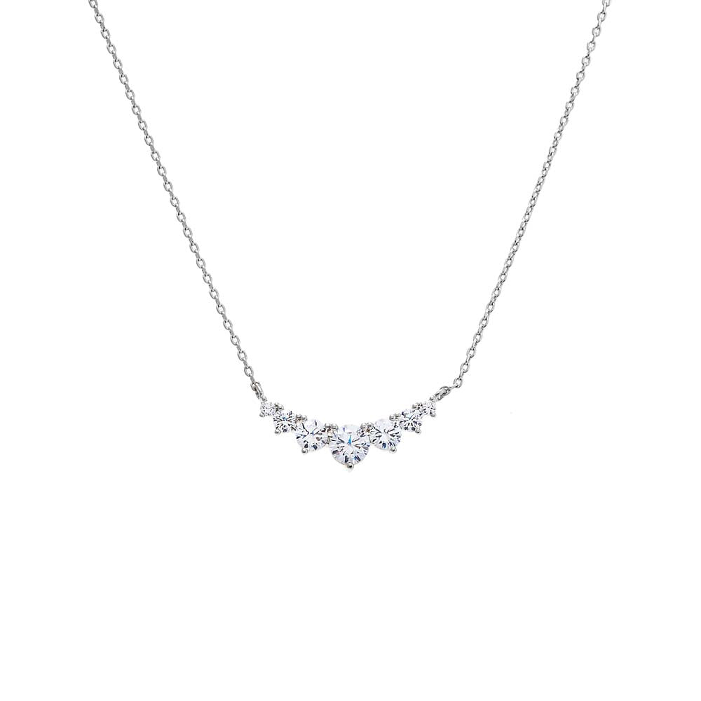 Silver CZ Graduated Curved Bar Necklace - Adina's Jewels