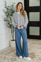 Cute in Comfort Crew Neck Pullover in White, Black and Denim - Charming Charlie