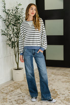 Cute in Comfort Crew Neck Pullover in White, Black and Denim - Charming Charlie