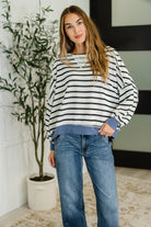 Cute in Comfort Crew Neck Pullover in White, Black and Denim - Charming Charlie