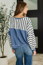 Cute in Comfort Crew Neck Pullover in White, Black and Denim - Charming Charlie