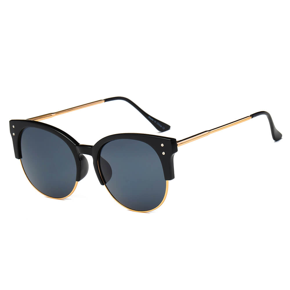 ABANDA | D68 - Round Mirrored Flat Lens Half Frame Sunglasses Circle - Cramilo Eyewear - Stylish Trendy Affordable Sunglasses Clear Glasses Eye Wear Fashion
