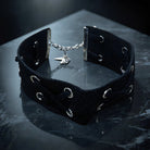 Black Fabric Choker with Silver Eyelets - Charming Charlie