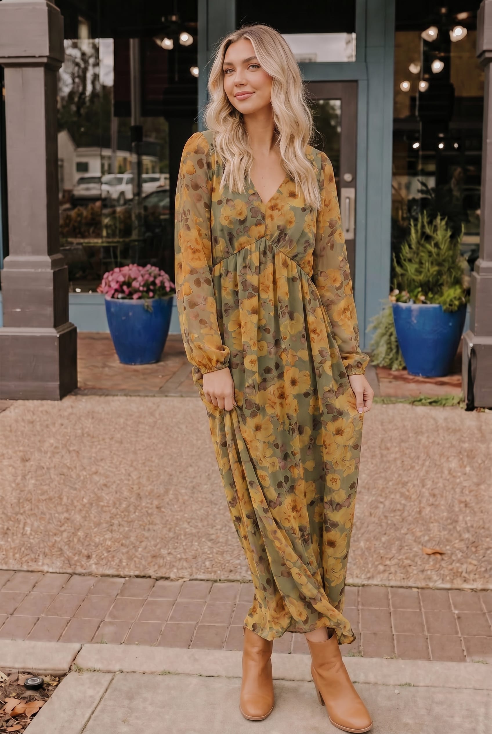 Golden Blooms Floral Maxi Dress - Charming Charlie