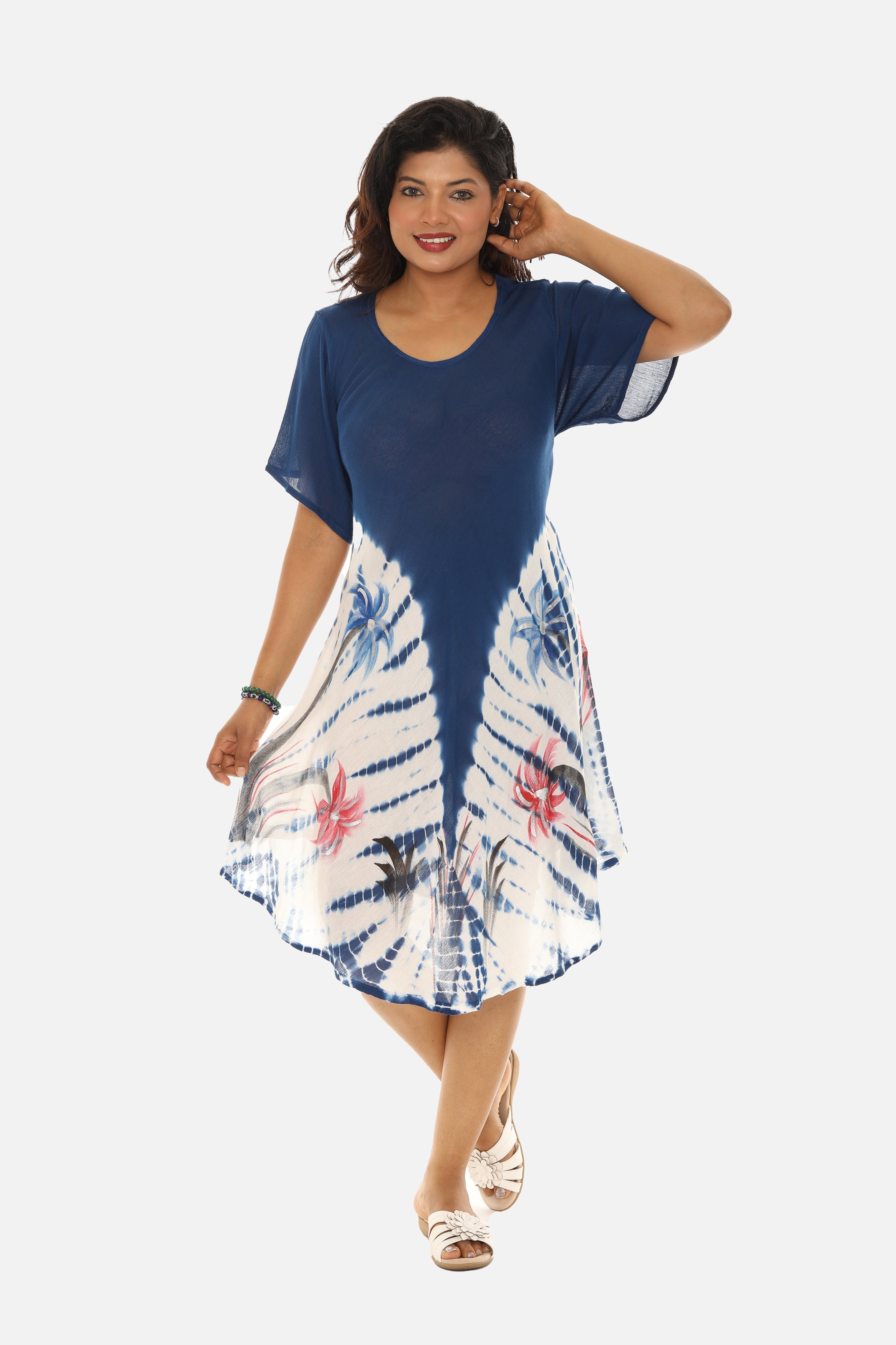 Boho Chic Tie Dye Rayon Mid-Length Dress for Effortless Style