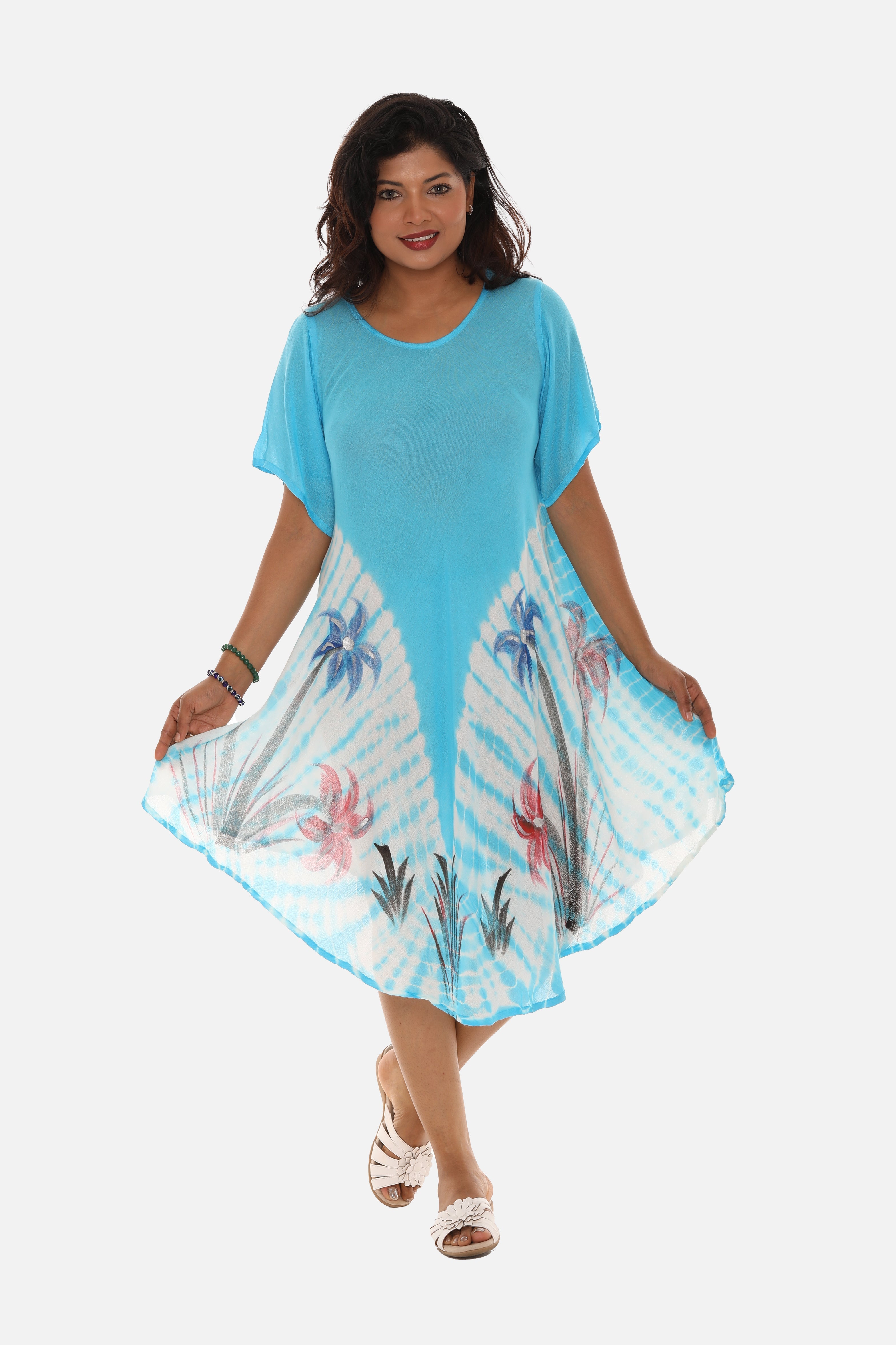 Boho Chic Tie Dye Rayon Mid-Length Dress for Effortless Style