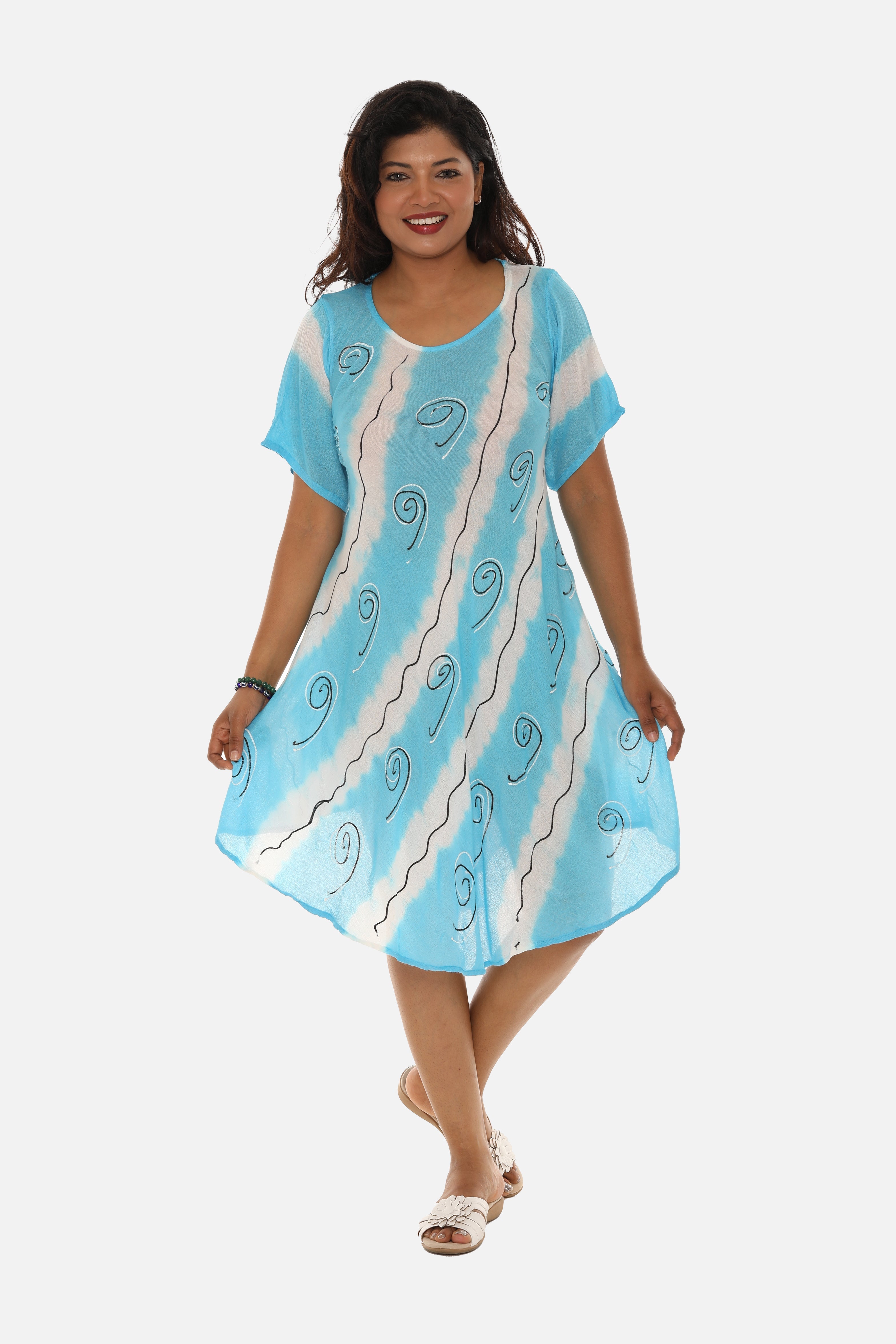 Boho Chic Tie Dye Rayon Mid-Length Dress for Effortless Style