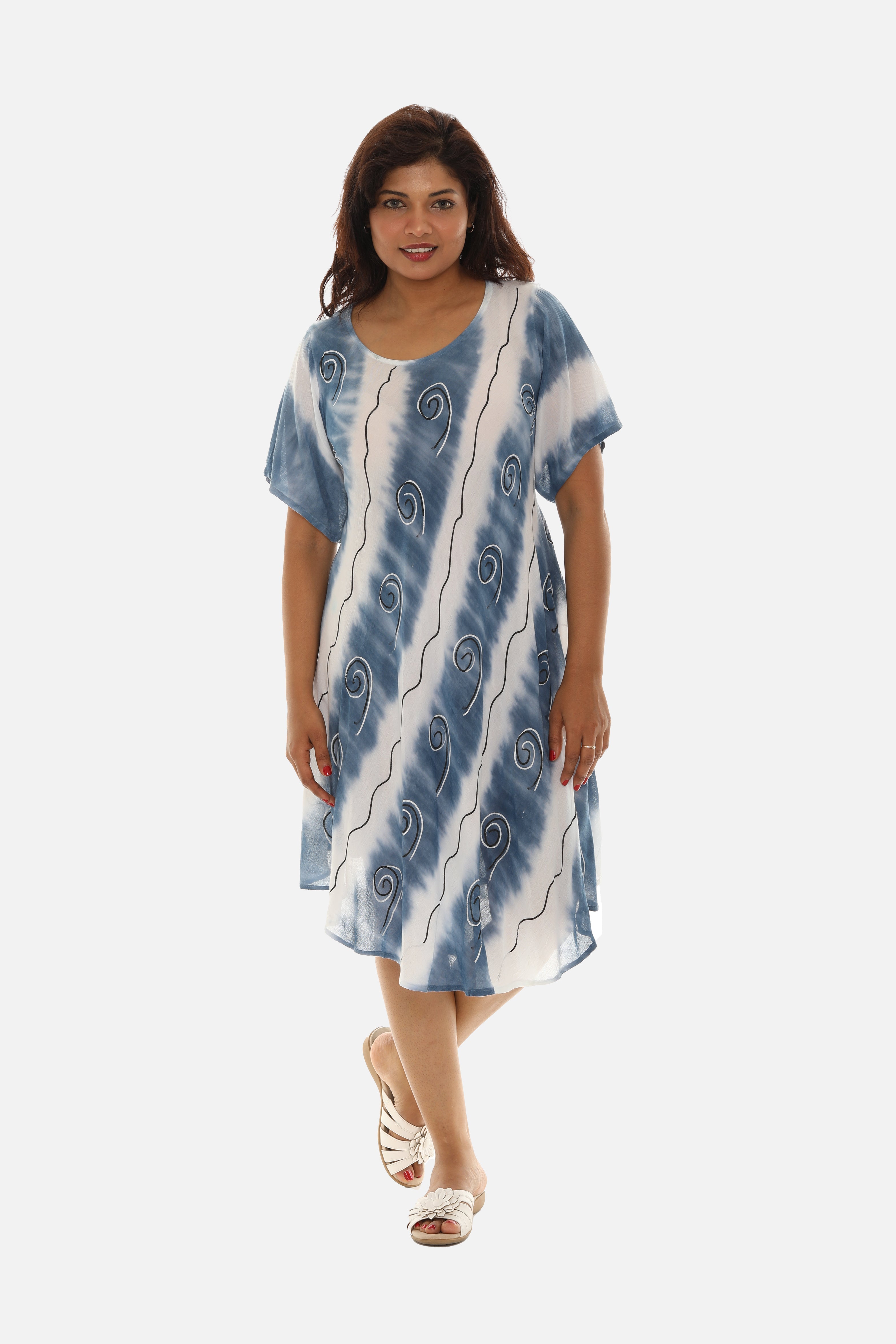 Boho Chic Tie Dye Rayon Mid-Length Dress for Effortless Style