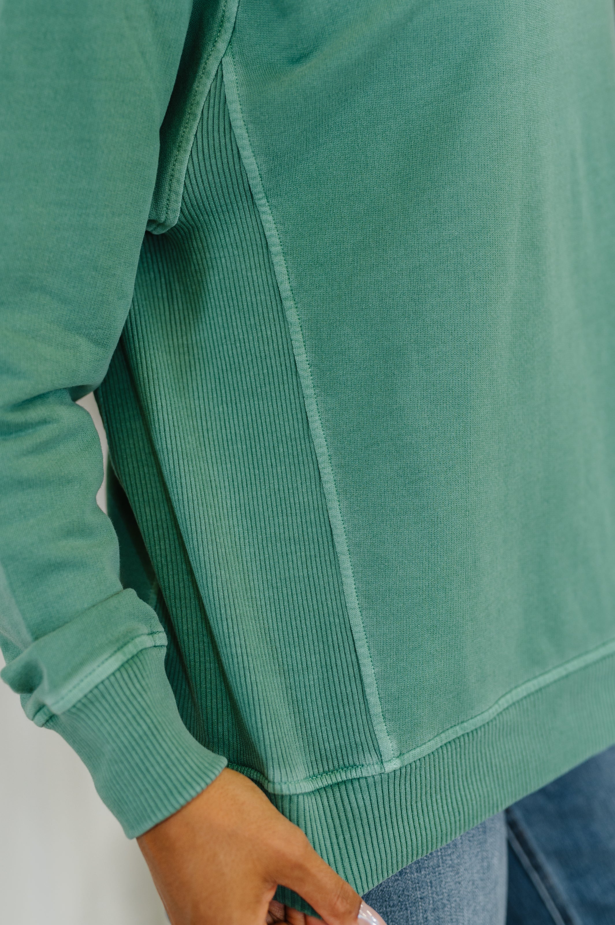 Daily Ease Mineral Wash Pullover in Dark Green - Charming Charlie