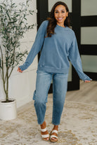 Daily Ease Mineral Wash Pullover in Dusty Blue - Charming Charlie
