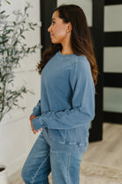 Daily Ease Mineral Wash Pullover in Dusty Blue - Charming Charlie