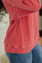 Daily Ease Mineral Wash Pullover in Ruby - Charming Charlie
