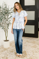 Dainty Lil' Thing Balloon Sleeve Blouse in Ivory/Blue - Charming Charlie