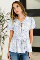 Dainty Lil' Thing Balloon Sleeve Blouse in Ivory/Blue - Charming Charlie