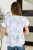 Dainty Lil' Thing Balloon Sleeve Blouse in Ivory/Blue - Charming Charlie