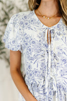 Dainty Lil' Thing Balloon Sleeve Blouse in Ivory/Blue - Charming Charlie