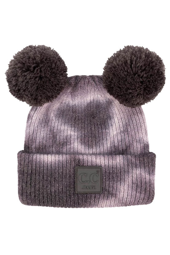 Dark Grey C.C Tie Dye Baby Beanie C.C Rubber Patch Double Yarn Pom, before taking your baby  running out the door into the cool air, you’ll want to reach for this toasty beanie to keep your baby incredibly warm. Accessorize the fun way with this faux fur pom pom hat, it's the autumnal touch you need to finish your outfit in style. Awesome winter gift accessory! Perfect Gift Birthday, Christmas, Stocking Stuffer, Secret Santa, Holiday, Anniversary, Valentine's Day, Loved One.