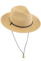 Dark Natural C.C Chin Strap Straw Panama Hat. Keep your styles on even when you are relaxing at the pool or playing at the beach. Large, comfortable, and perfect for keeping the sun off of your face, neck, and shoulders Perfect summer, beach accessory. Ideal for travelers who are on vacation or just spending some time in the great outdoors.