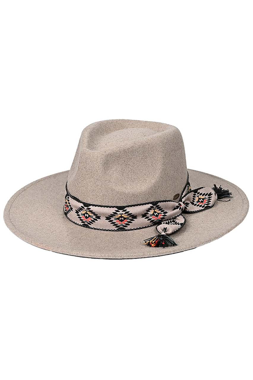 C.C Aztec Trim Band Vegan Felt Panama Hat - Charming Charlie