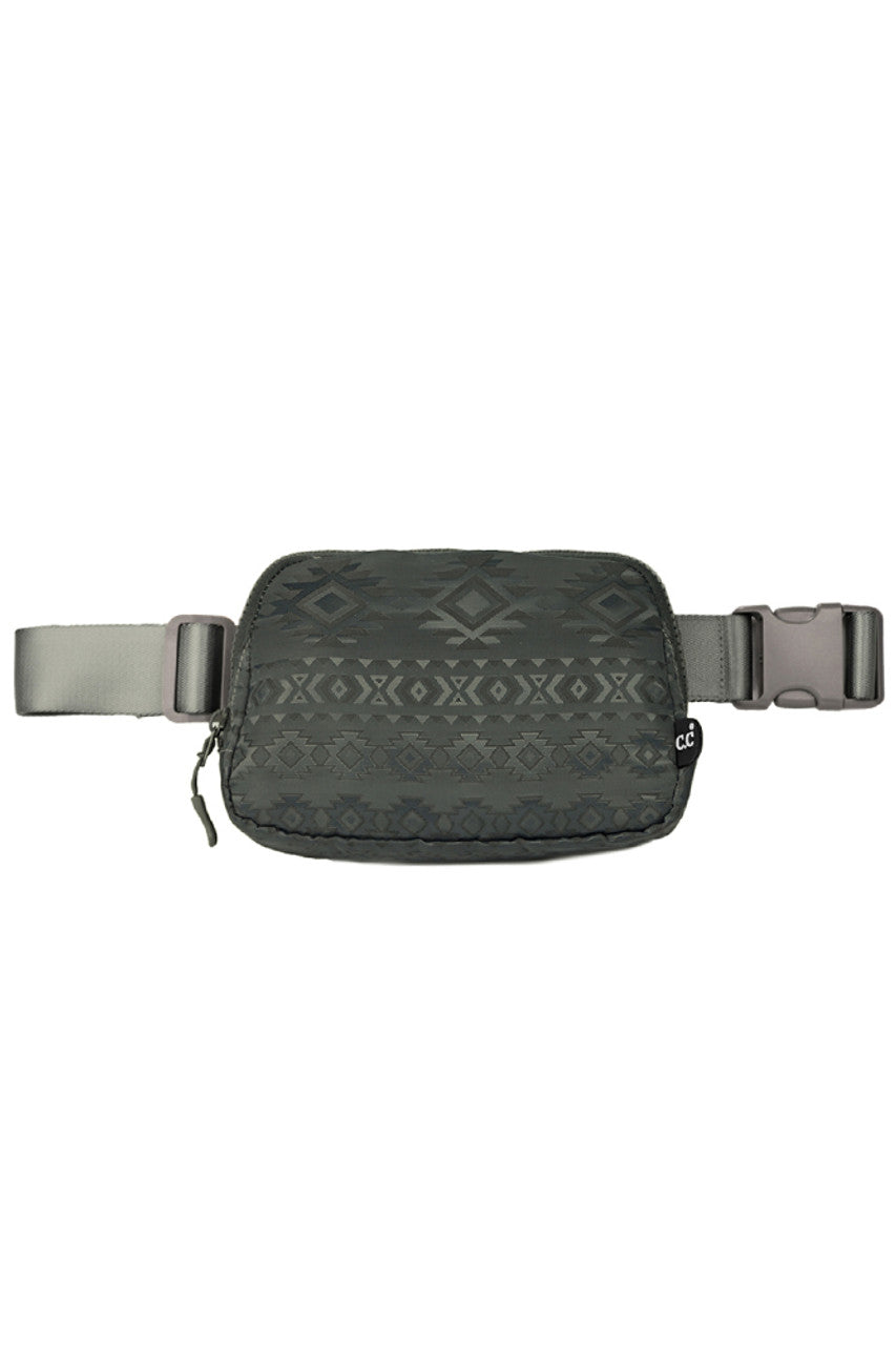 DarkGray C.C South Western Pattern Fanny Pack combines style and functionality in one compact accessory. With a unique South Western pattern, this fanny pack is perfect for both casual and outdoor adventures. Keep all your essentials close by and hands-free with this must-have accessory.