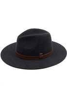Dark Grey C.C Wool Felt Detailed Panama Summer Sun Hat With Strap Banded Trim; Unique, timeless & classic Summer Sun Fedora Hat has a ribbon band trim material accent. Trendy Birthday, Holiday Gift, Christmas Gift, Regalo de Navided, Bad hair days, casual everyday wear, Anniversary Gift, Fall Outfit, Cool Fashion Fedora, Valentine's Day Gift