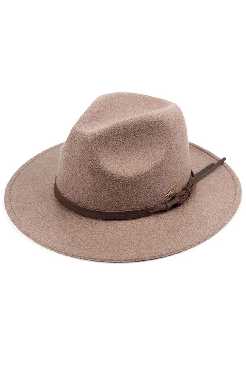 Dark Taupe C.C Vegan Felt Leather Trim Heather Color Hat combines style and sustainability. Made with vegan felt and featuring a leather trim, this hat is both fashionable and environmentally friendly. The heather color adds a touch of versatility, making it a perfect addition to any outfit.