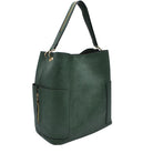 Deep Green 2in1 Chic Satchel Side Pocket With Long Strap Bucket Bag, This casual crossbody bucket bag is super soft Vegan leather and has convenient side pockets to carry water bottles, phones, or glasses and a removable zipper pouch. Gold hardware. Extra bag inside and strap to make it a crossbody. Perfect for carrying around your stuff, this bag is big enough for all your daily essentials.