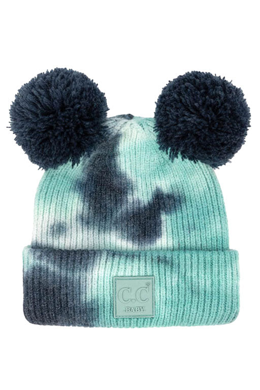 Deep Teal C.C Tie Dye Baby Beanie C.C Rubber Patch Double Yarn Pom, before taking your baby  running out the door into the cool air, you’ll want to reach for this toasty beanie to keep your baby incredibly warm. Accessorize the fun way with this faux fur pom pom hat, it's the autumnal touch you need to finish your outfit in style. Awesome winter gift accessory! Perfect Gift Birthday, Christmas, Stocking Stuffer, Secret Santa, Holiday, Anniversary, Valentine's Day, Loved One.