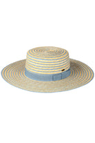 Denim C.C Stripe Pattern Boater Sun Hat offers both style and sun protection. Made with a trendy stripe pattern, this hat is perfect for any outdoor occasion. Crafted with high-quality materials, it provides optimal comfort and durability. Keep the sun off your face in style with this must-have accessory.