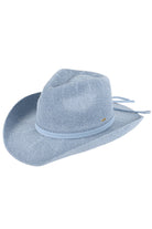Denim C.C Terry Cloth Band Trim Cowboy Hat offers both style and functionality. The terry cloth band adds a touch of comfort to the classic cowboy hat design. Perfect for protecting from the sun while staying cool and chic. Made with high-quality materials, this hat is a must-have for any fashion-forward enthusiast.