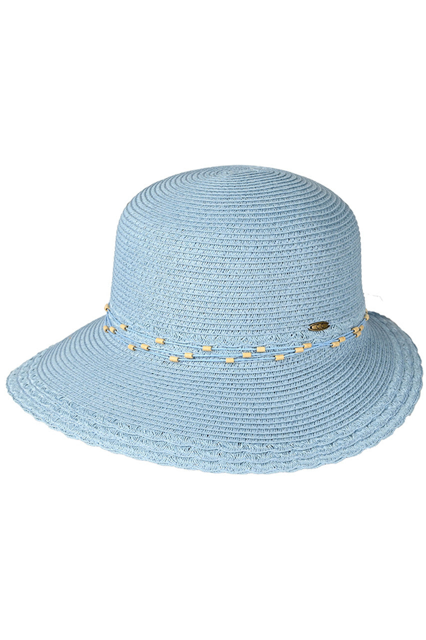 Denim C.C Wood Embellishment String Band Brim Hat is a must-have for any wardrobe. With its unique wood embellishment and stylish string band brim, it adds a touch of elegance to any outfit. Made with quality materials, it provides both comfort and durability. Perfect for any occasion.