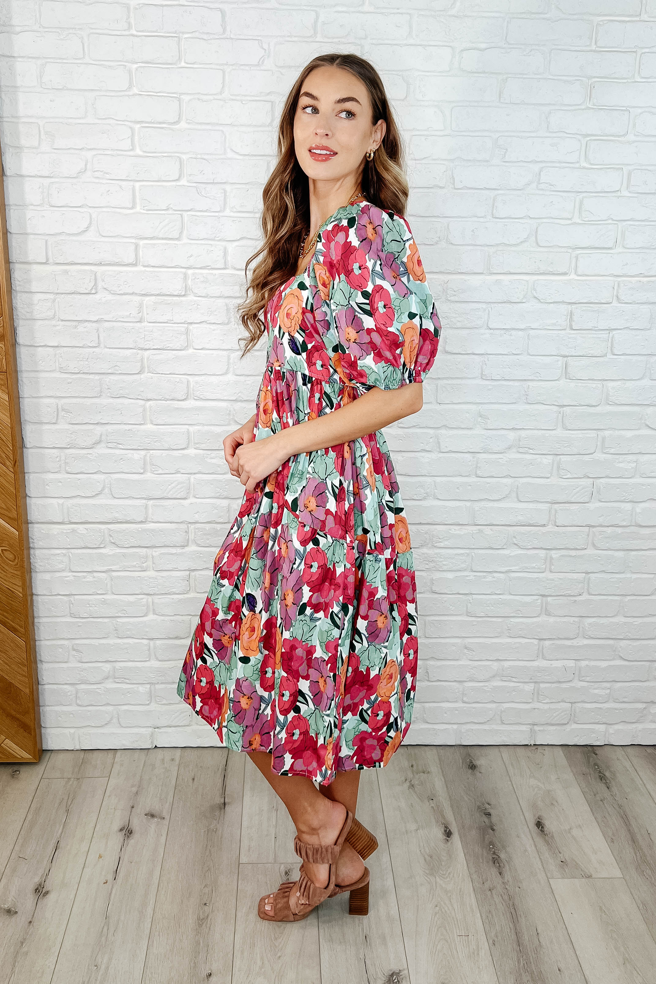 Dewdrop Blooms Puff Sleeve Floral Dress - Charming Charlie
