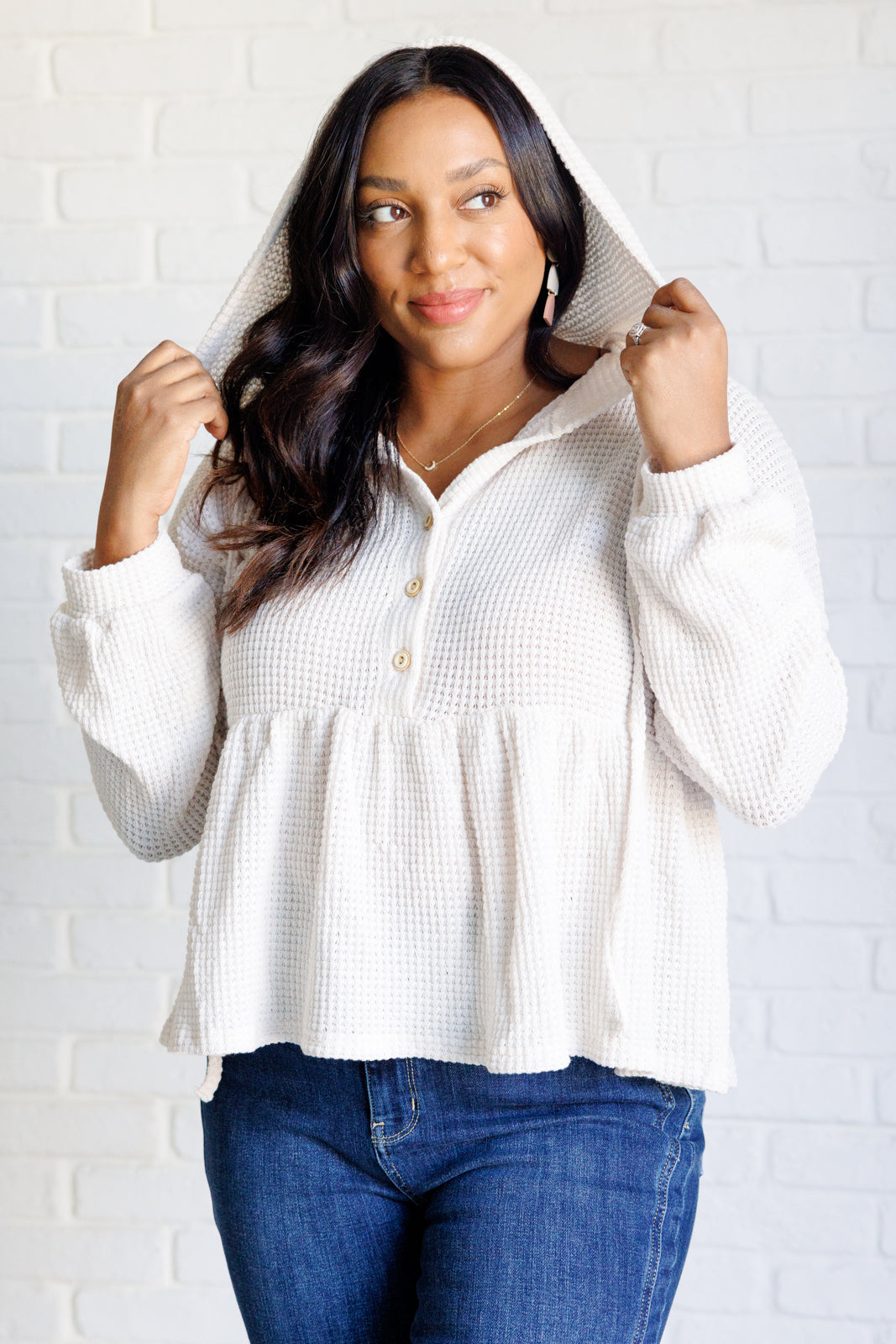 Don't Waffle About Waffle Knit Hoodie - Charming Charlie