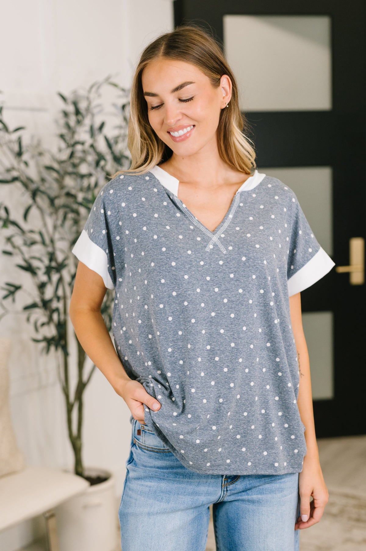Dot, Dot, Dot V-Neck Casual Top - Charming Charlie