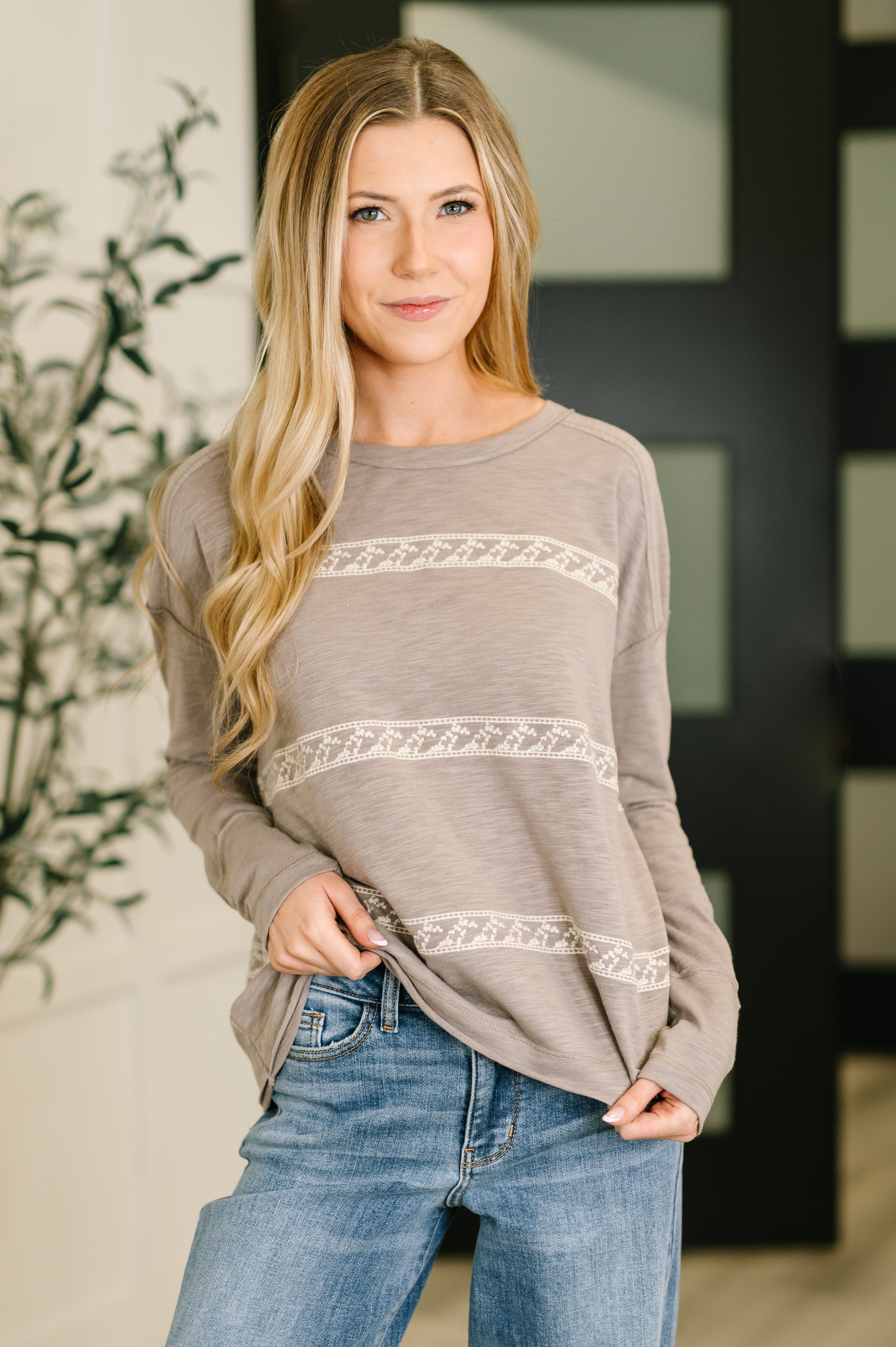 Down to Every Detail Drop Shoulder Long Sleeve in Stone Taupe - Charming Charlie