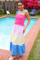 Vacay Vibes Hot Pink & Blue Smocked Color Block Maxi Dress - Charming Charlie