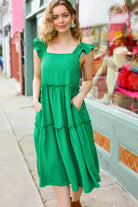 Lots To Love Kelly Green Smocked Flutter Sleeve Tiered Midi Dress Charming Charlie Lots To Love Kelly Green Smocked Flutter Sleeve Tiered Midi Dress Charming Charlie