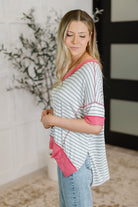 Dressed to Chill V-Neck Top in Heather/Grey/Ivory/Pink - Charming Charlie